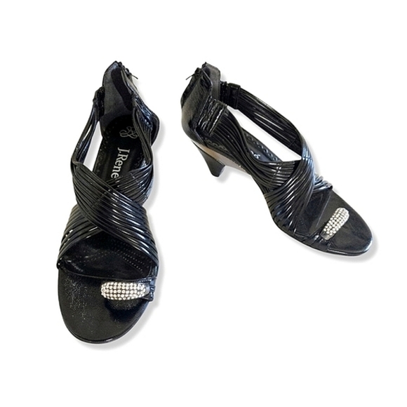 3 For $30! SALE Renne Wilmaiim Black Vegan Zircon RmEmbellished Open Toe Sandals - Picture 1 of 10